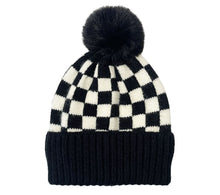 Load image into Gallery viewer, CHECKER POM BEANIE - BLACK