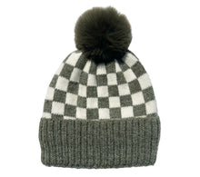 Load image into Gallery viewer, CHECKER POM BEANIE - OLIVE
