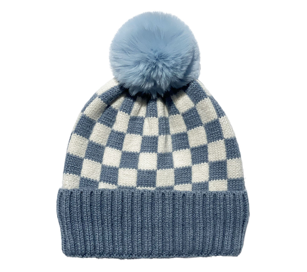 CHECKER POM BEANIE - SKY