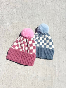 CHECKER POM BEANIE - ROSE