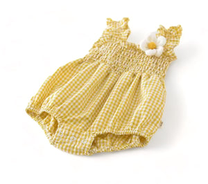 Gingham Smocked Bubble, Sunshine