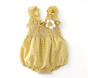 Gingham Smocked Bubble, Sunshine