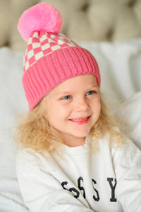 CHECKER POM BEANIE - ROSE