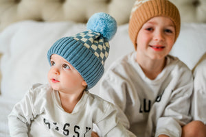 CHECKER POM BEANIE - SKY