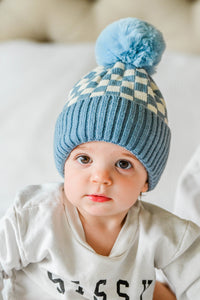 CHECKER POM BEANIE - SKY